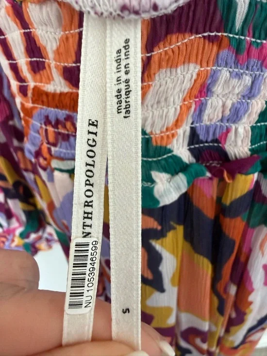 Anthropologie Multicolor Abstract Print Ruffle Maxi Dress 084 - Picture 6 of 8